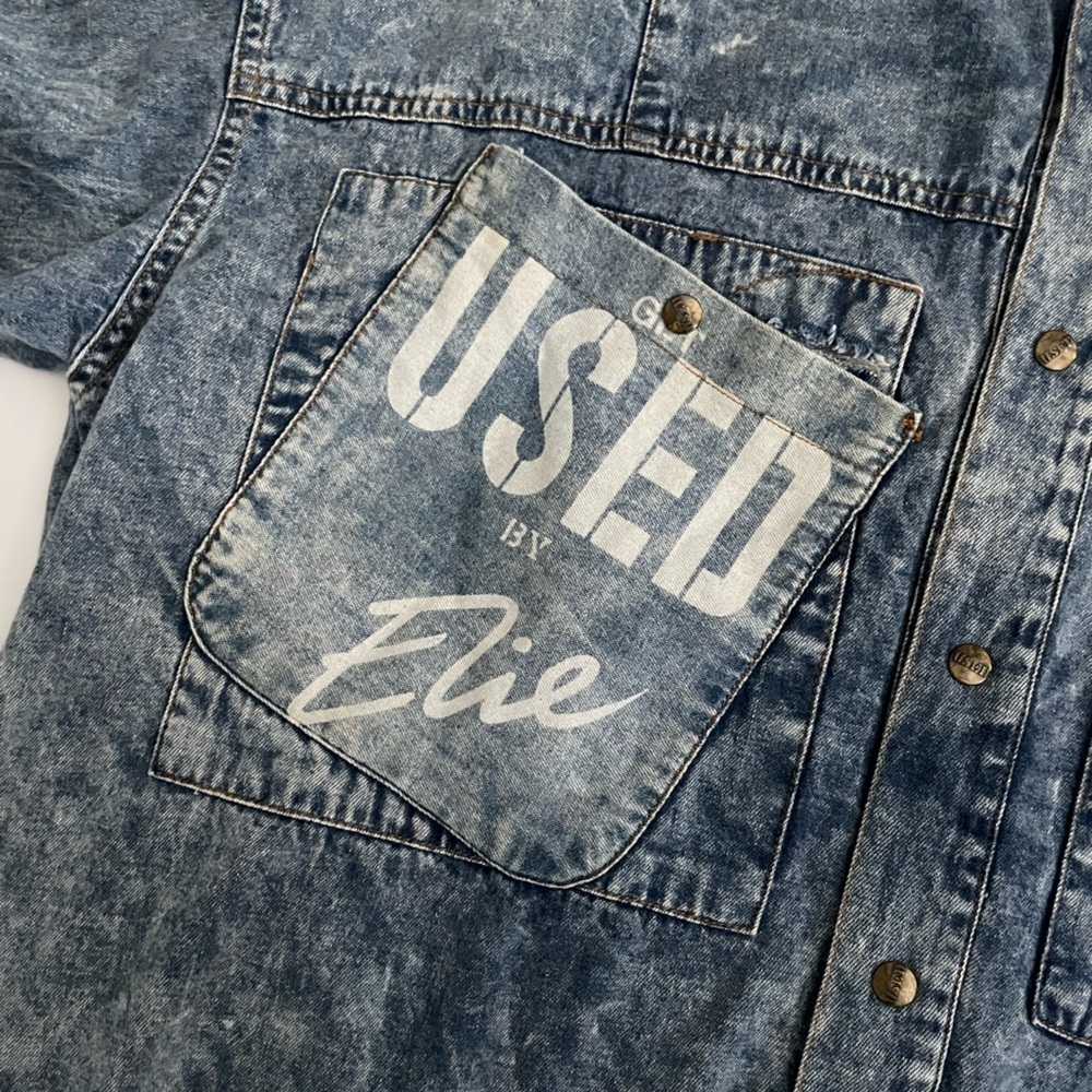 Get Used by Elie Vintage Destroyed Denim Acid wash Shacket jacket l oversized - Picture 10 of 10